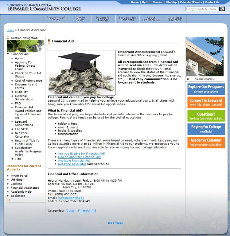 Financial Aid Office | Leeward | MyUH Services